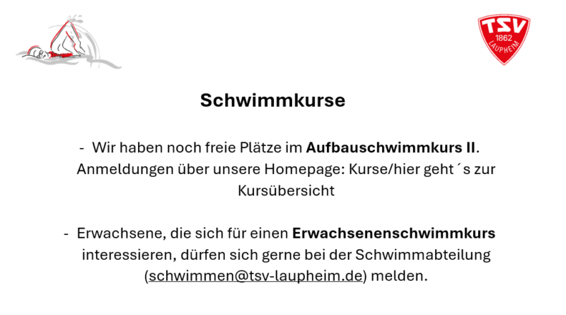 Aufbauschwimmkurs und Erwachsenenschwimmkurs